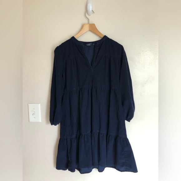 Madison Mathews Folly Tiered Long Sleeve Mini Dress in Navy Corduroy Small - Picture 3 of 7